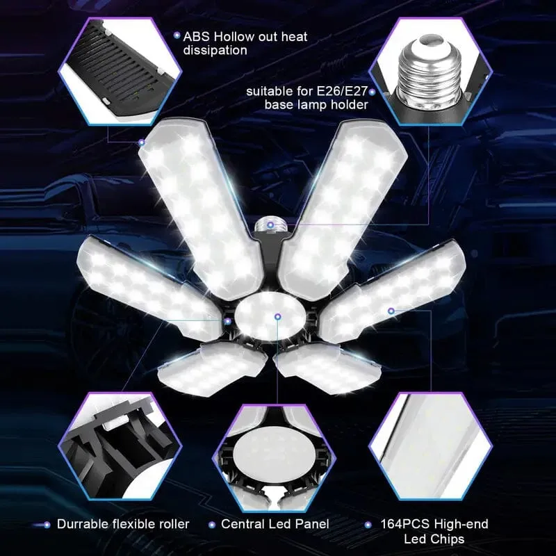 LED Garage Ceiling Lights 150W 15000LM 6500K with 6 1 Deformable Panels