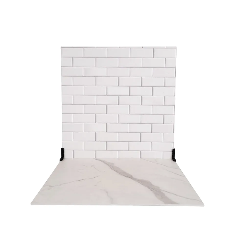 ProBoards Flat Lay Photography Rigid Black & White Marble   Subway Tiles Backdrop - Rushcutters Bay (60cm x 60cm)