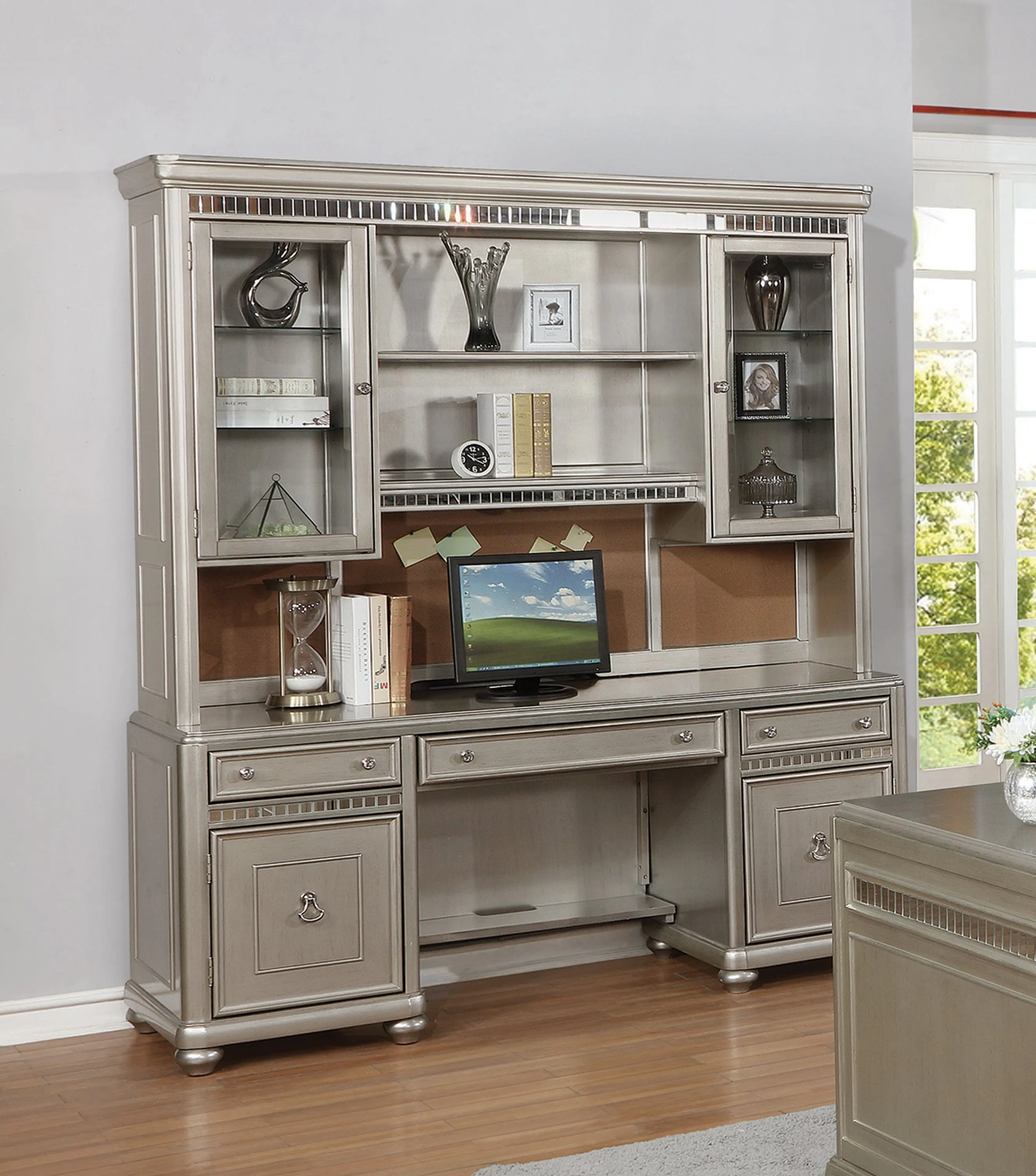 Ritzville 3-Drawer Credenza With Hutch Metallic Platinum - 801971
